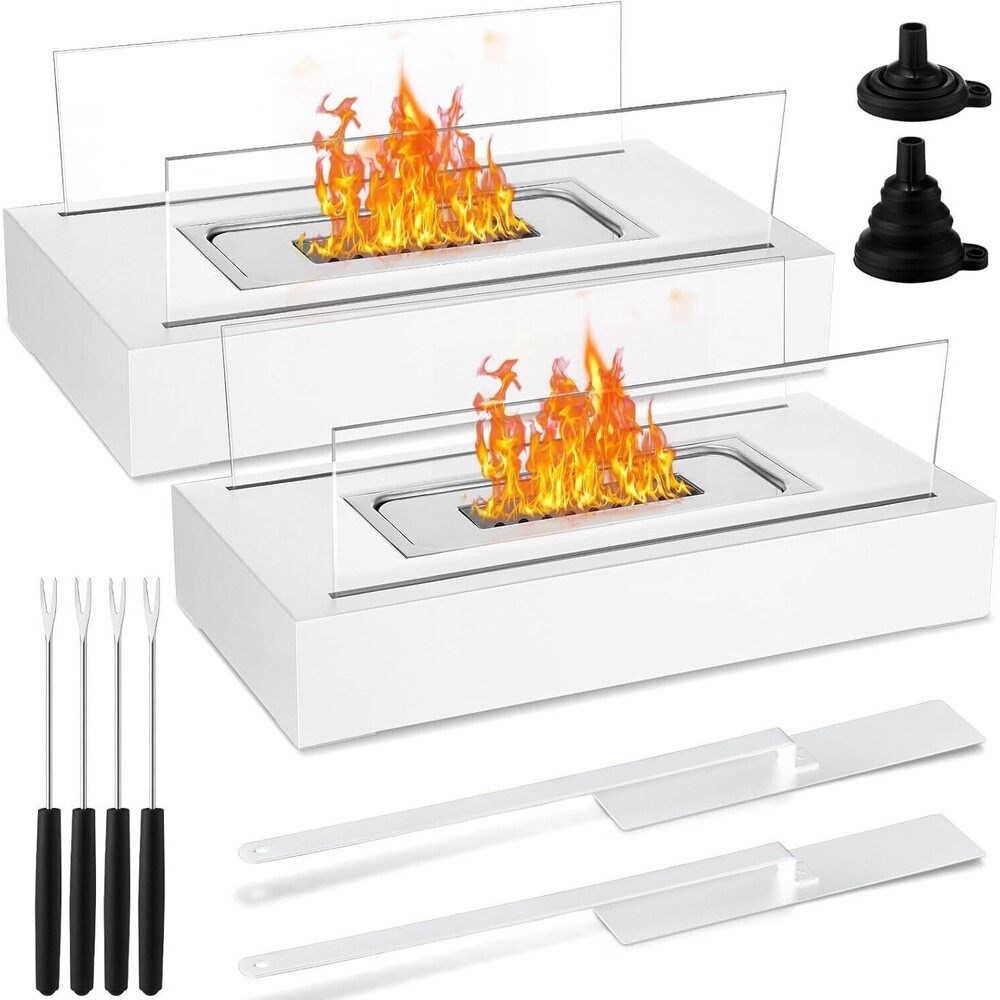 2 Pack Mini Fire Pit Tabletop Portable Fireplace Marshmallow Roasting Wht